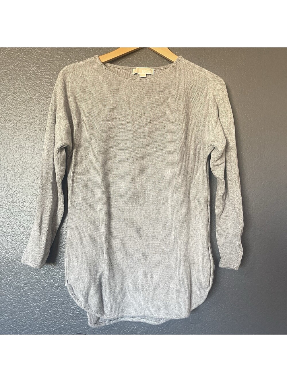 MICHAEL Michael Kors Sz M Gray Side Zip Long Sleeve Sweater Top Silver-tone Zip